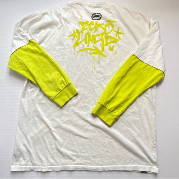Ecko x Looney Tunes Taz  Long Sleeve White and Lime Long Sleeve Shirt Men Sz LG - Picture 8 of 10